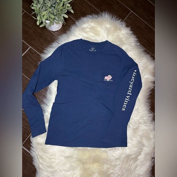 Vineyard Vines Turkey Whale Long-Sleeve Pocket Tee Happy Thanksgiving sz large - Picture 2 of 4